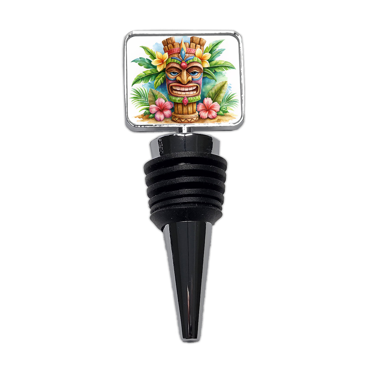 Hawaiian Tiki Statue Watercolor Wine Bottle Stopper
