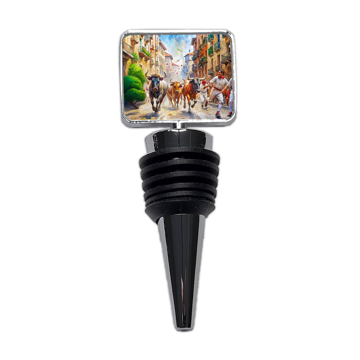 Running of the Bulls in Spain Wine Bottle Stopper