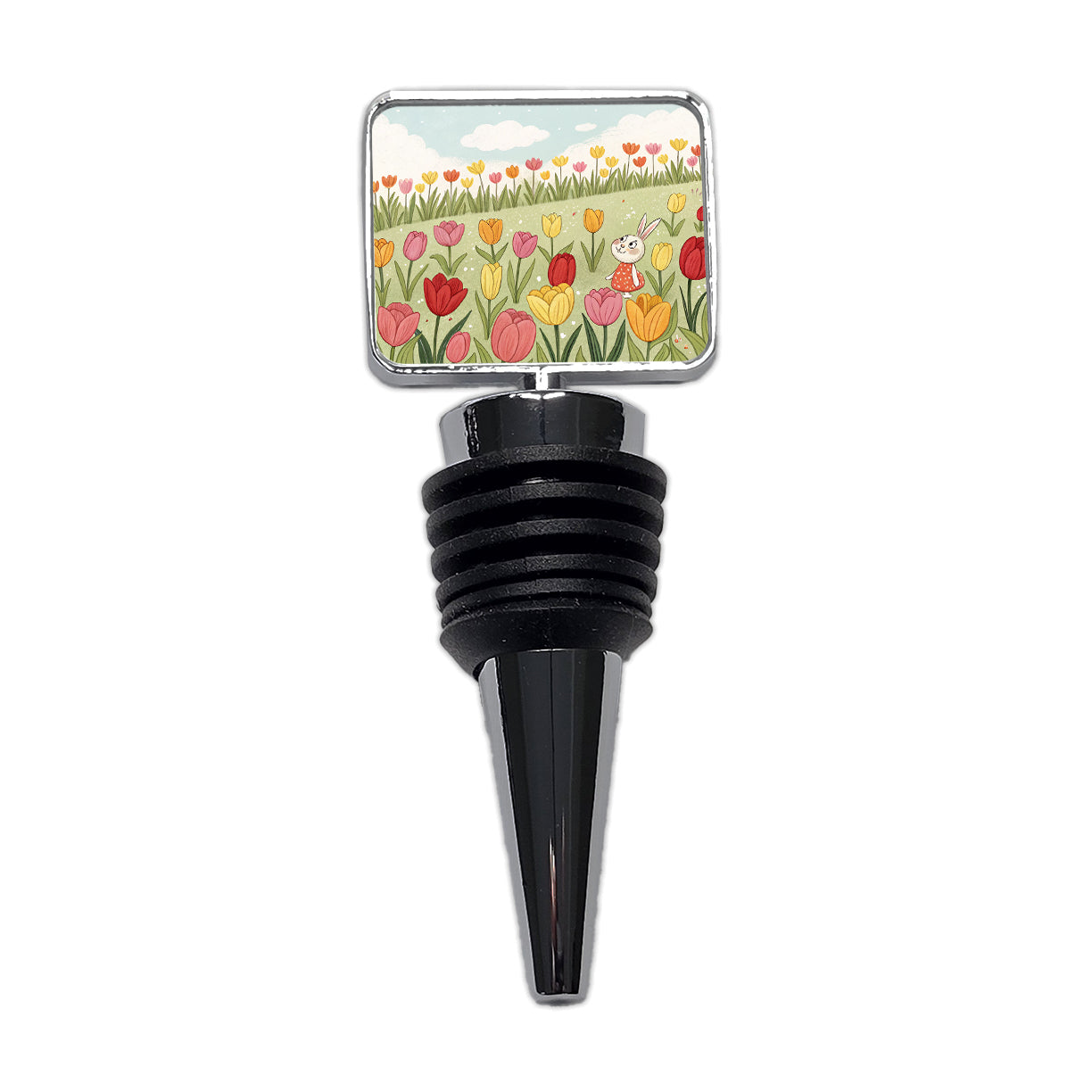 Field Of Tulips And Bunny Flowers Wine Bottle Stopper