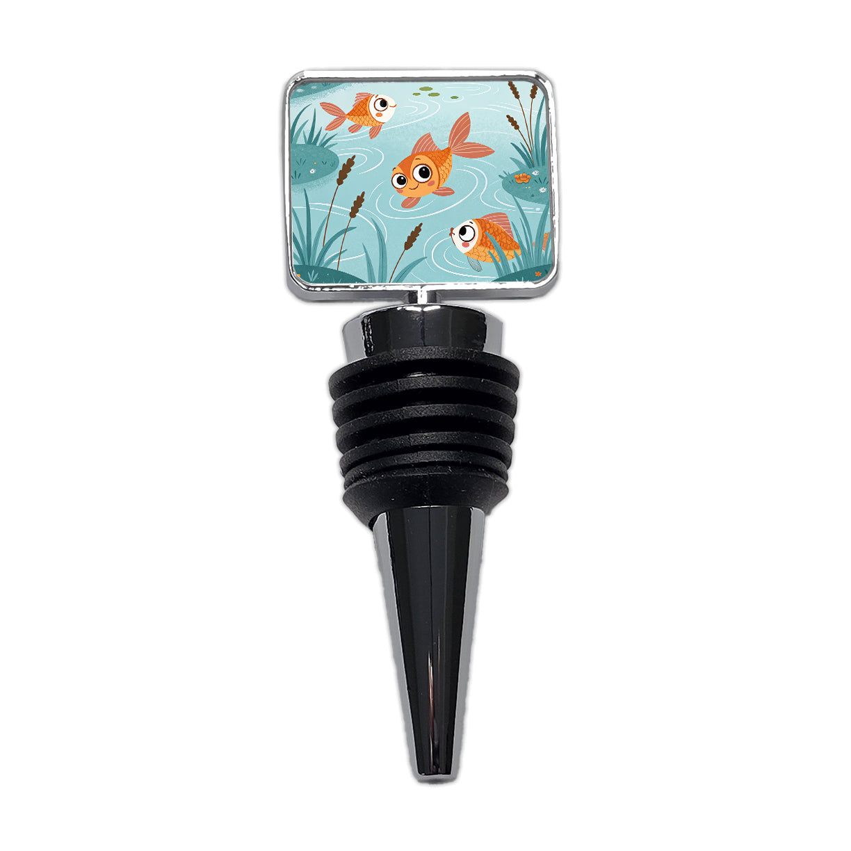 Gold Fish Swimming In Pond Wine Bottle Stopper