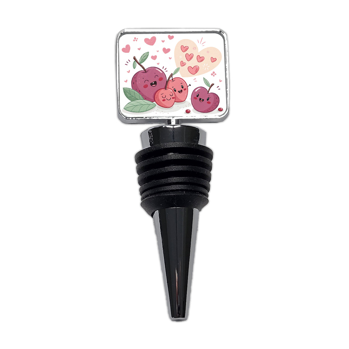 Kawaii Plums And Hearts Wine Bottle Stopper