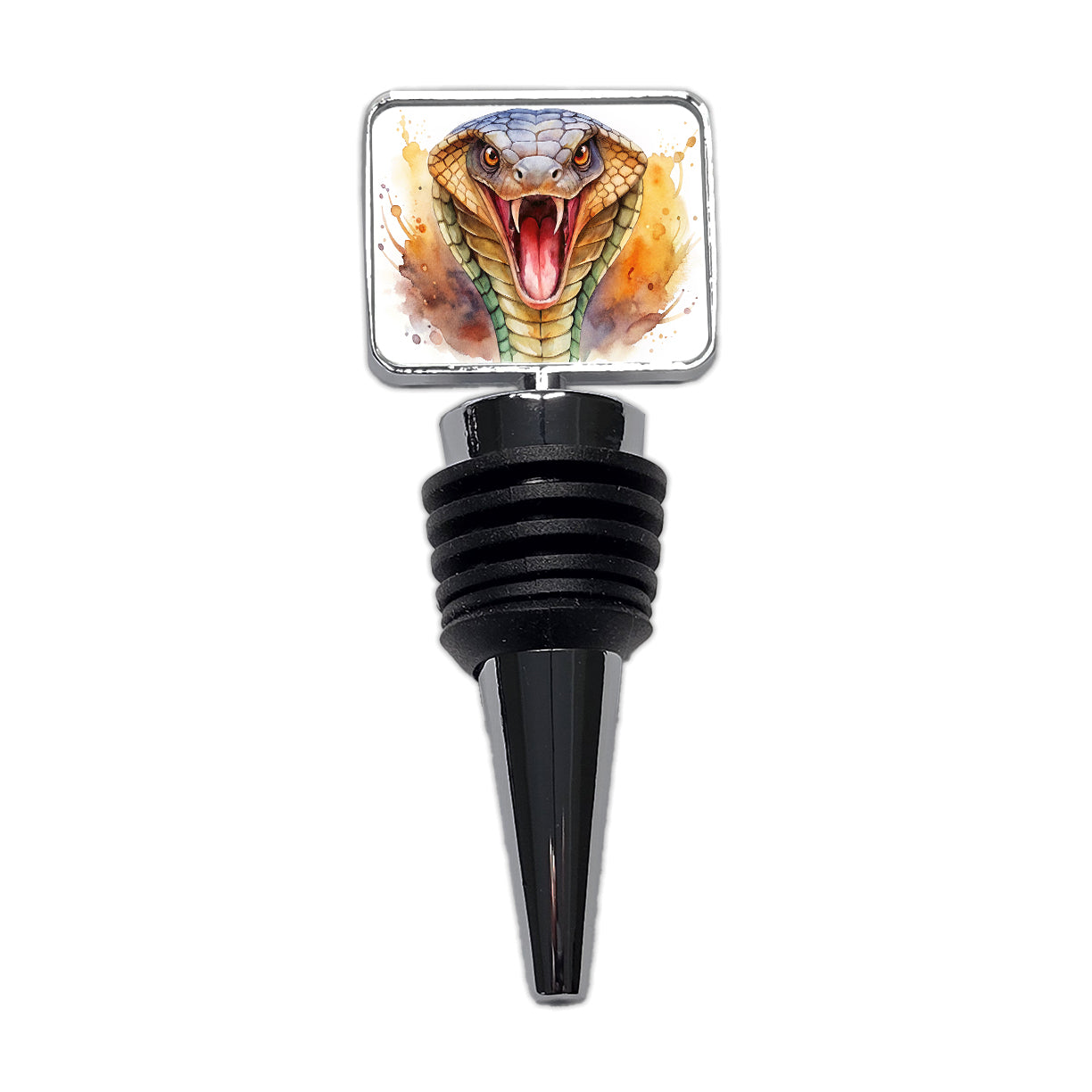 Angry Cobra Snake Reptile Close-up Watercolor Wine Bottle Stopper