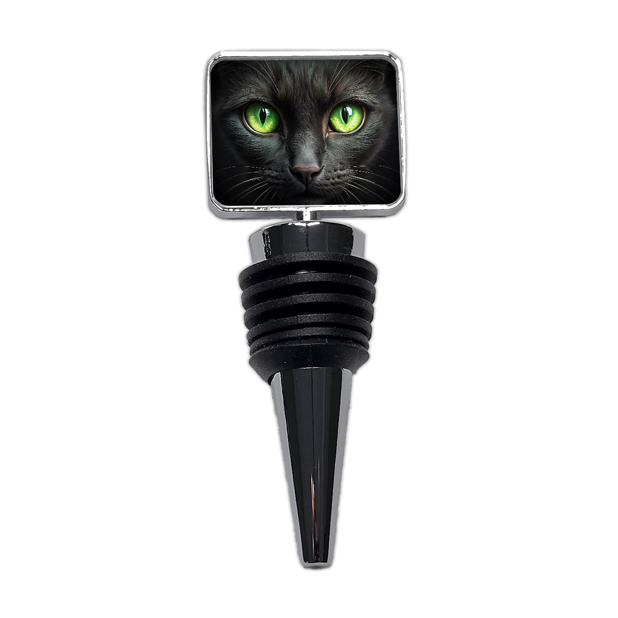 Black Cat with Green Eyes Wine Bottle Stopper