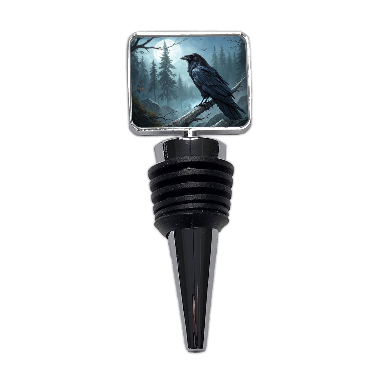 Black Raven at Night Under a Full Moon Wine Bottle Stopper
