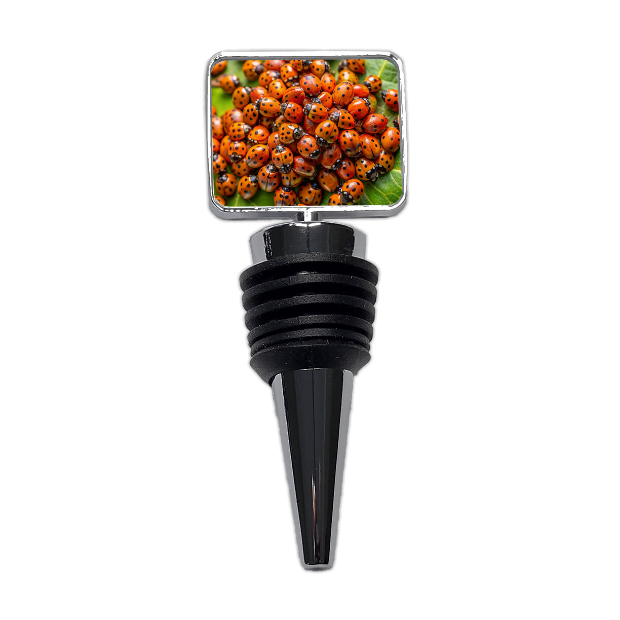 Close-Up Of Ladybugs Covering Leaf Wine Bottle Stopper