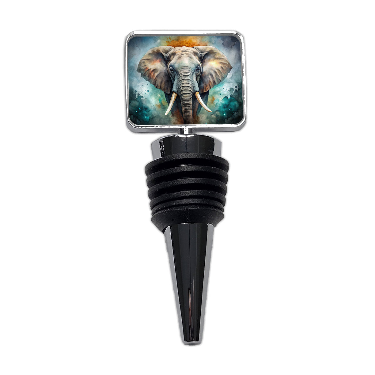 Elephant on Black Watercolor Background Wine Bottle Stopper