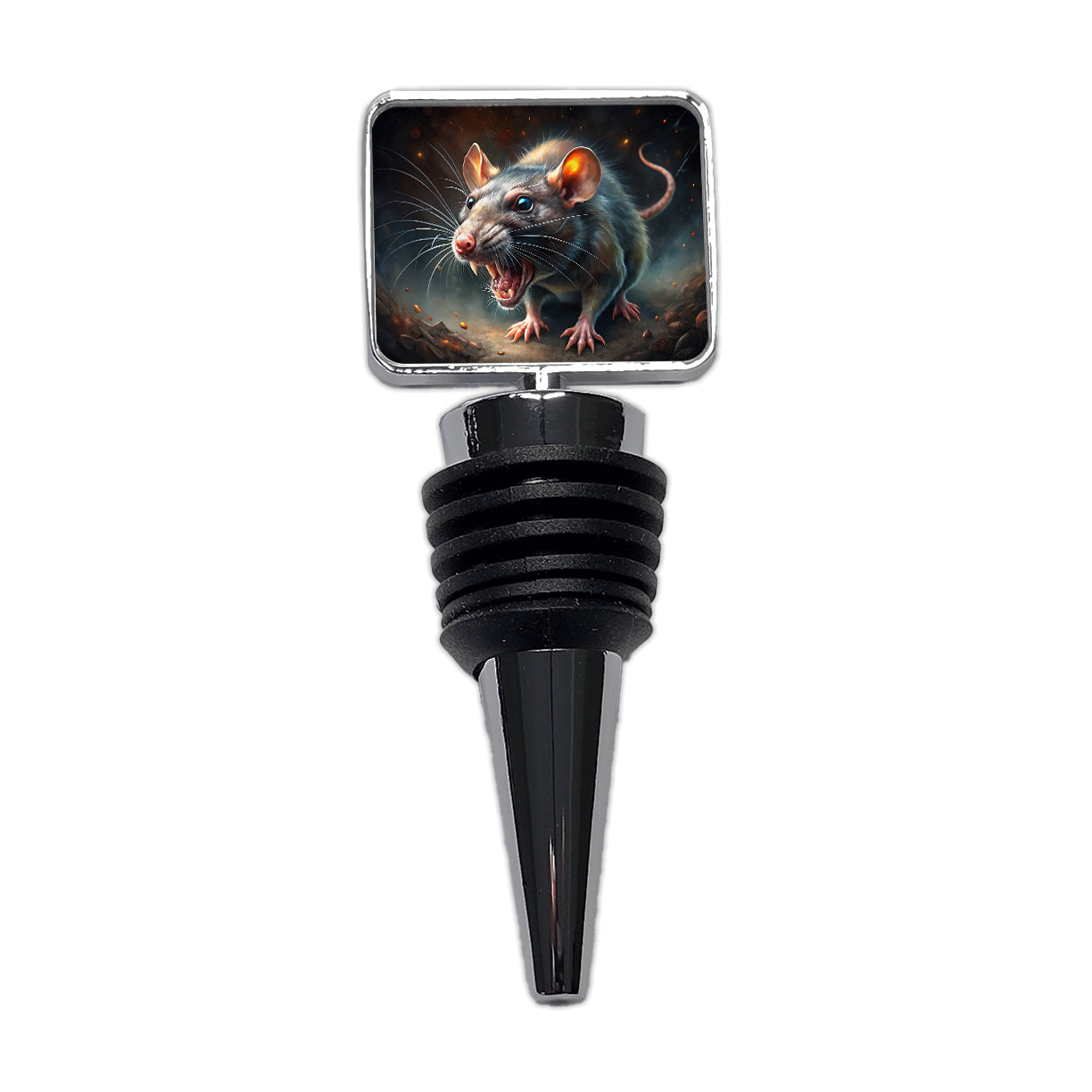 Evil Angry Rat Black Watercolor Wine Bottle Stopper