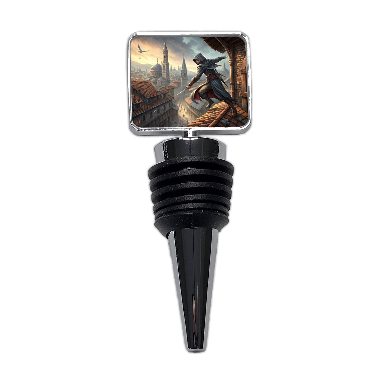 Fantasy Assassin Rogue Thief Rooftop Running Wine Bottle Stopper