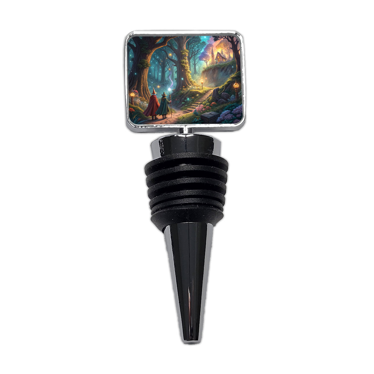 Fantasy Forest with Wizards Wine Bottle Stopper