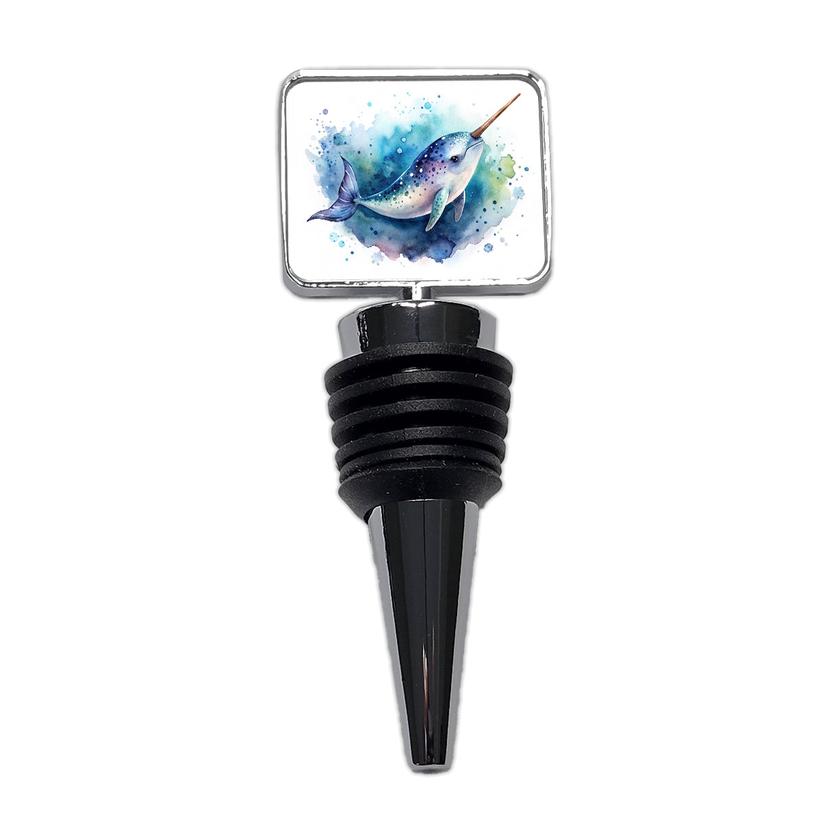 Narwhal Swimming Unicorn of the Sea Watercolor Wine Bottle Stopper