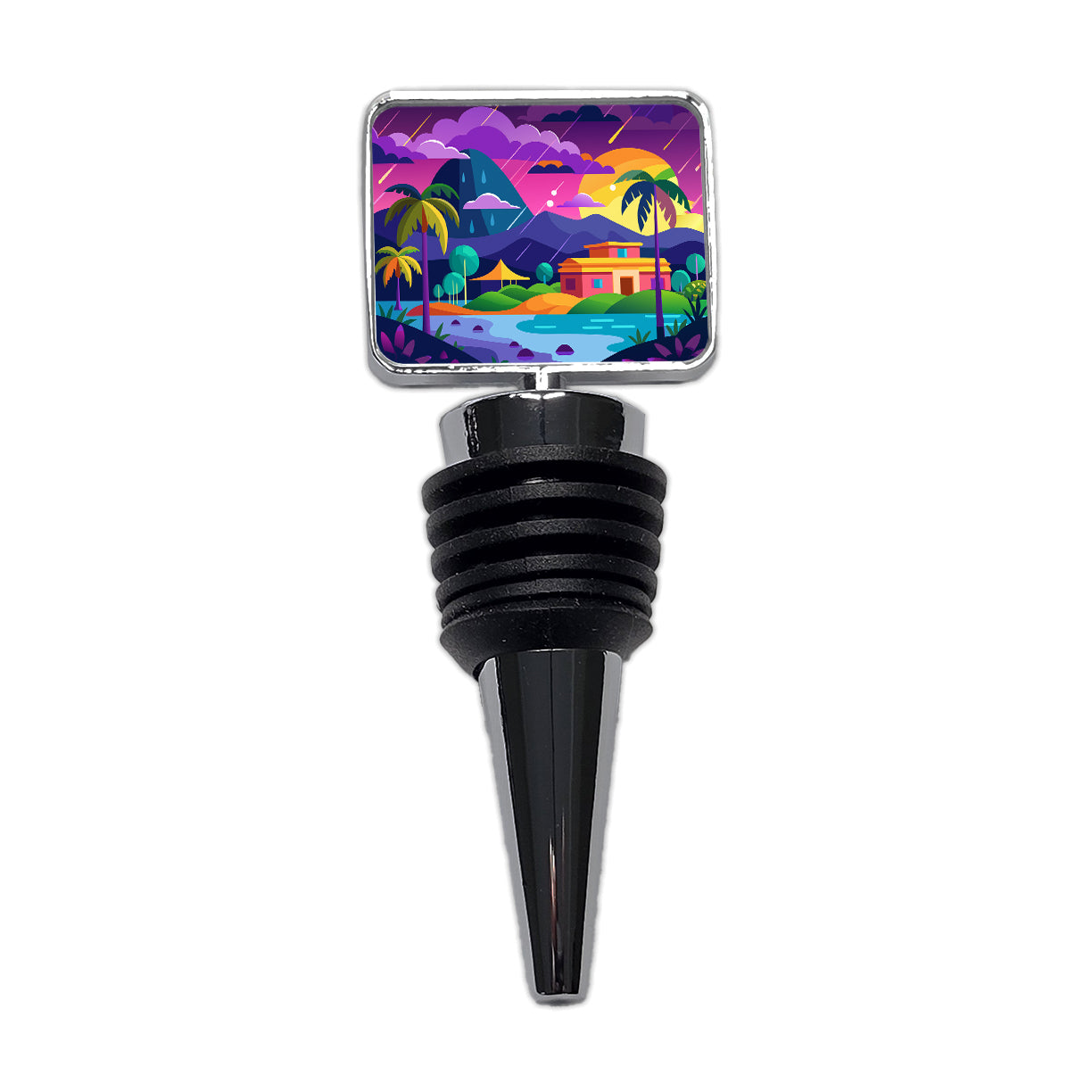 Vibrant Colored Tropical Monsoon Raining Landscape Wine Bottle Stopper