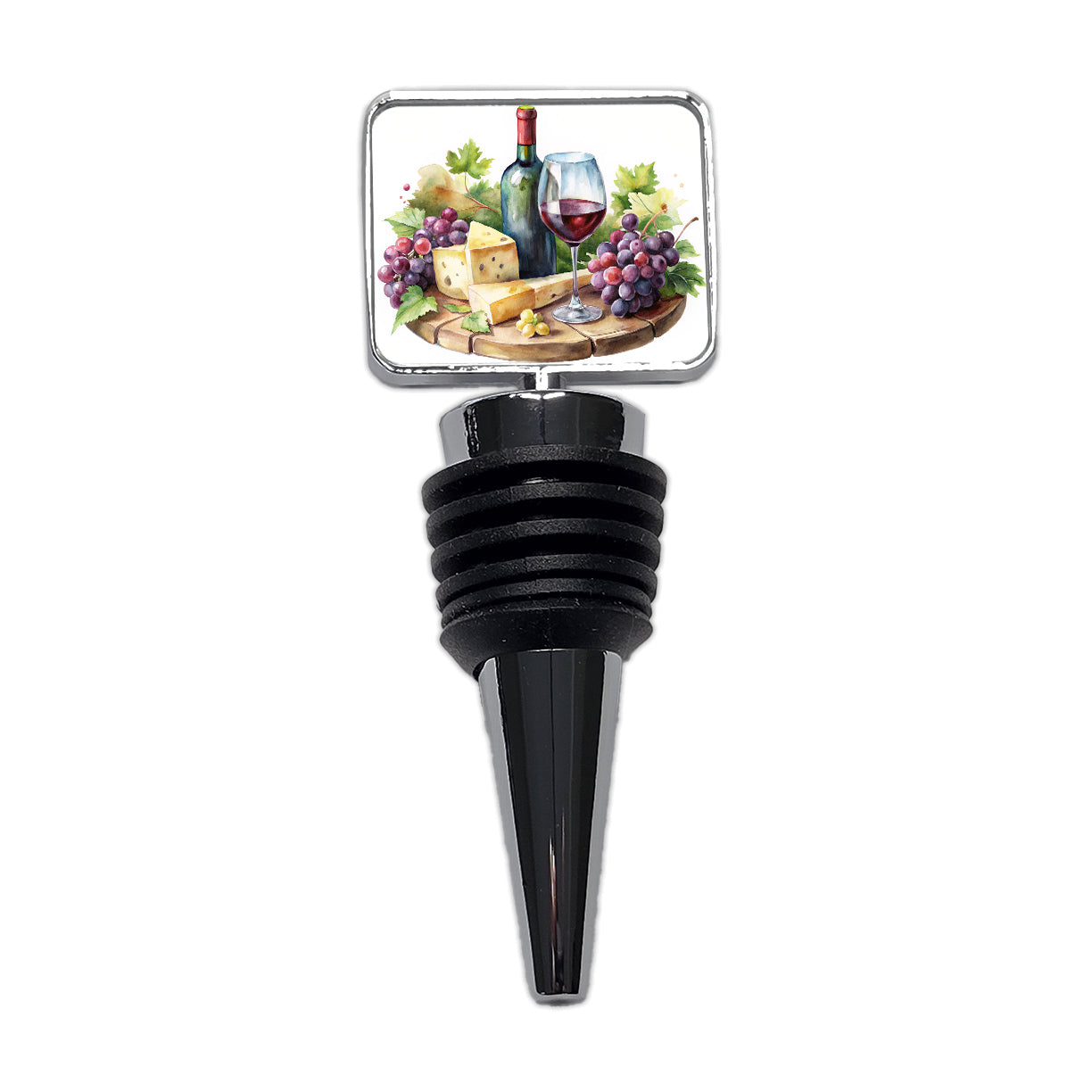 Wine Cheese Grapes on Board Watercolor Wine Bottle Stopper