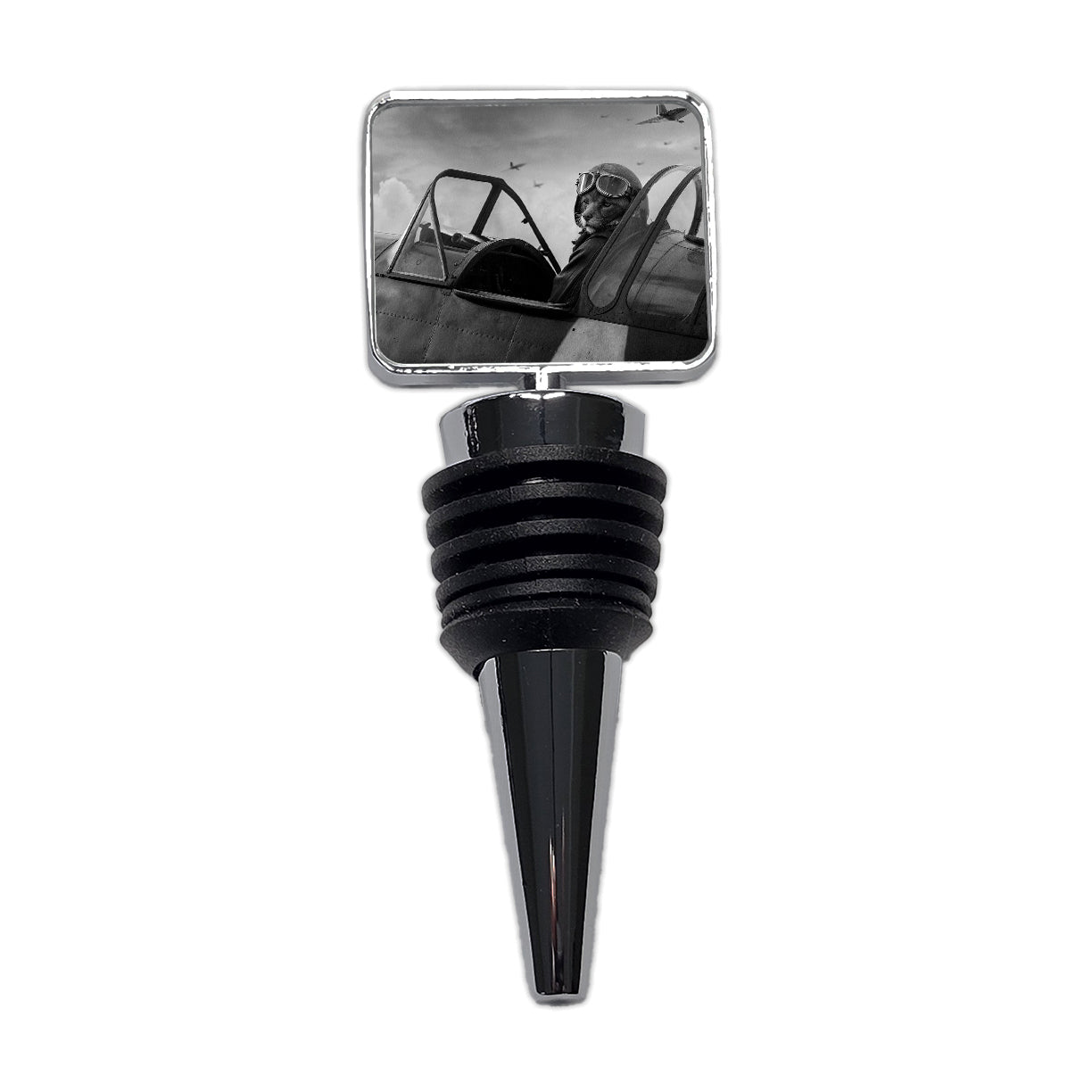 WWII Cat Fighter Plane Pilot Ace Retro Alternative Universe Wine Bottle Stopper