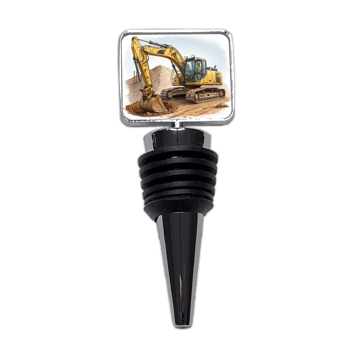 Yellow Excavator Construction Equipment Wine Bottle Stopper