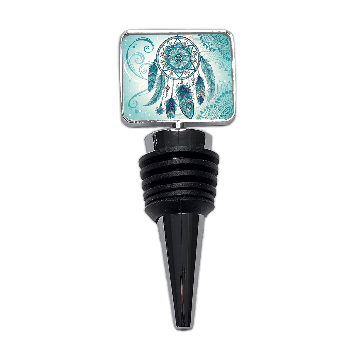 Abstract Teal Blue Dream Catcher Southwestern Design Wine Bottle Stopper