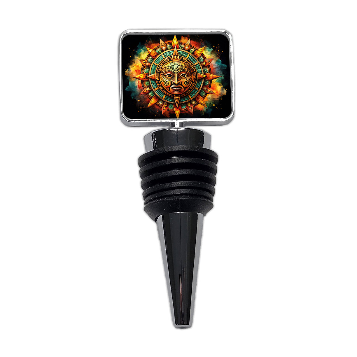 Aztec Sun God Symbol Watercolor Wine Bottle Stopper