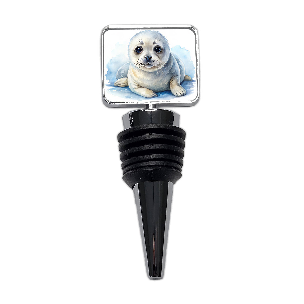 Baby Harp Seal Watercolor Wine Bottle Stopper