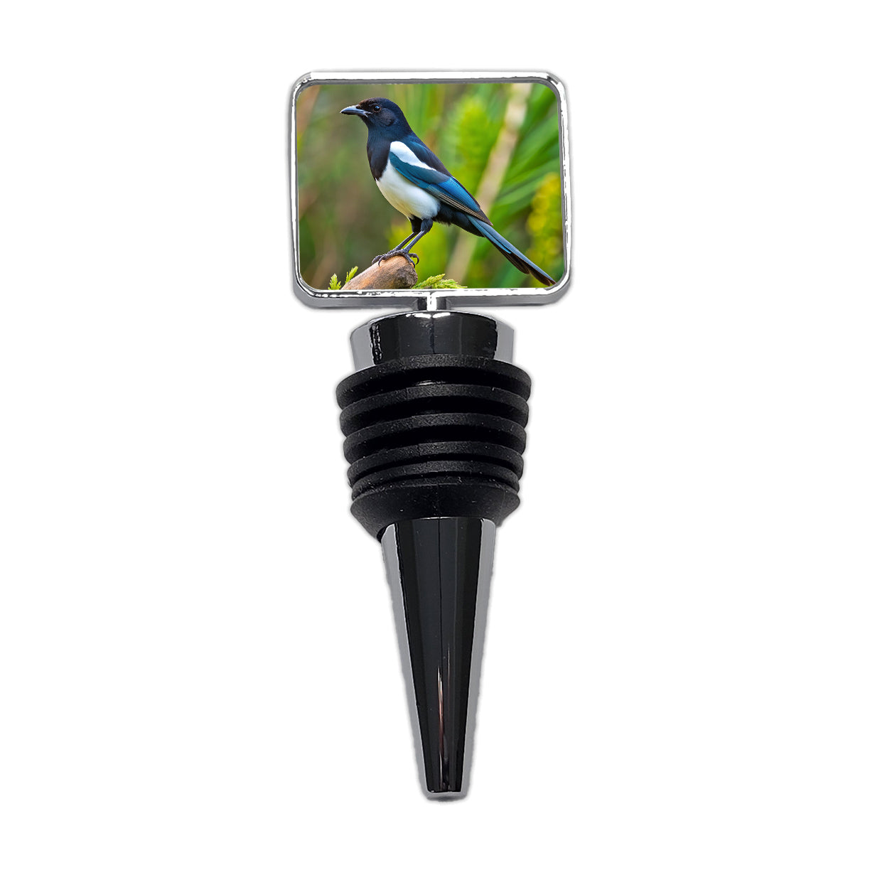 Black Billed Magpie Backyard Bird Wine Bottle Stopper
