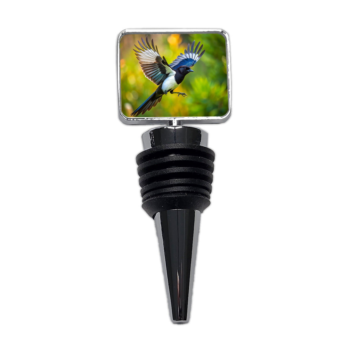 Black Billed Magpie Flying Backyard Bird Wine Bottle Stopper
