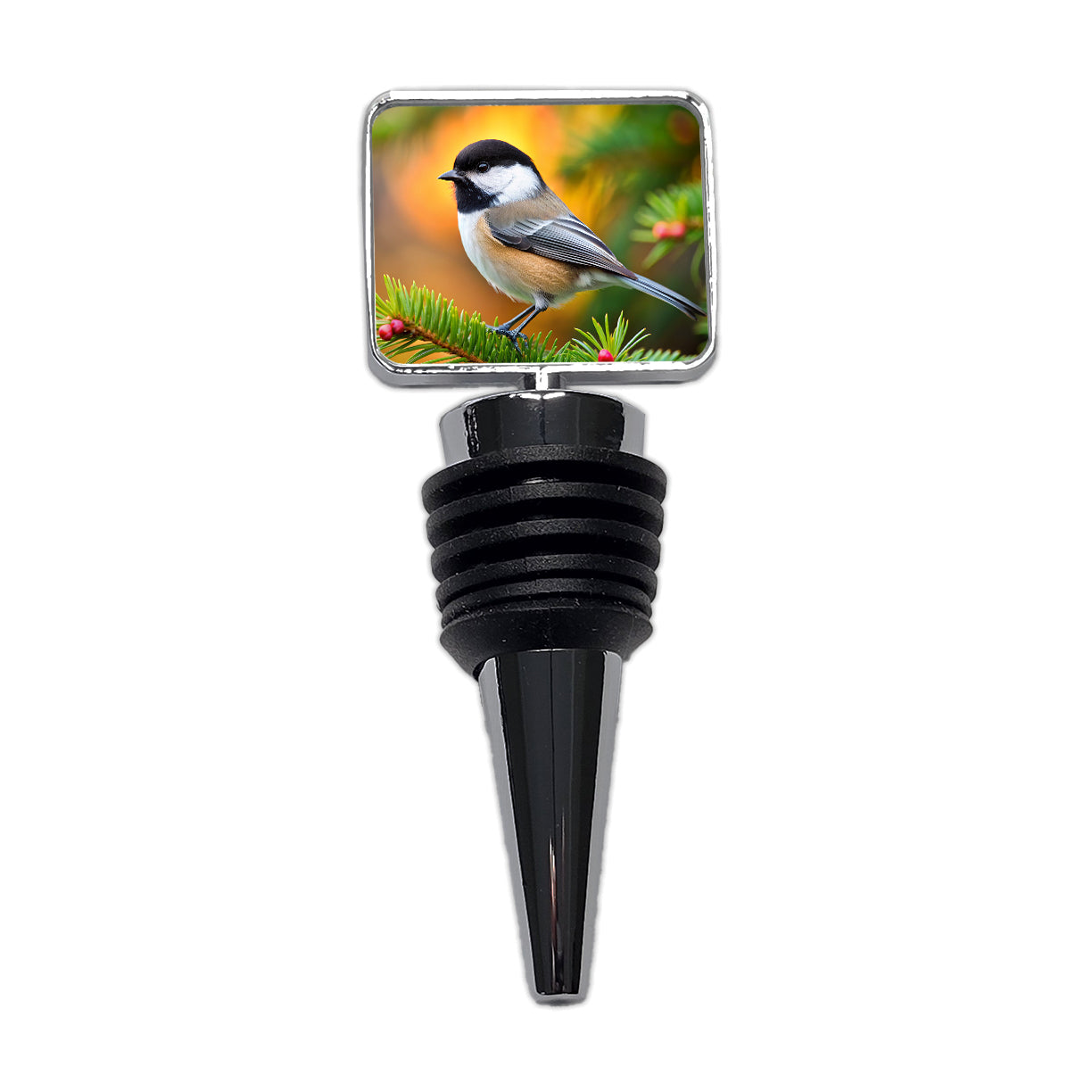 Black Capped Chickadee Backyard Bird Wine Bottle Stopper