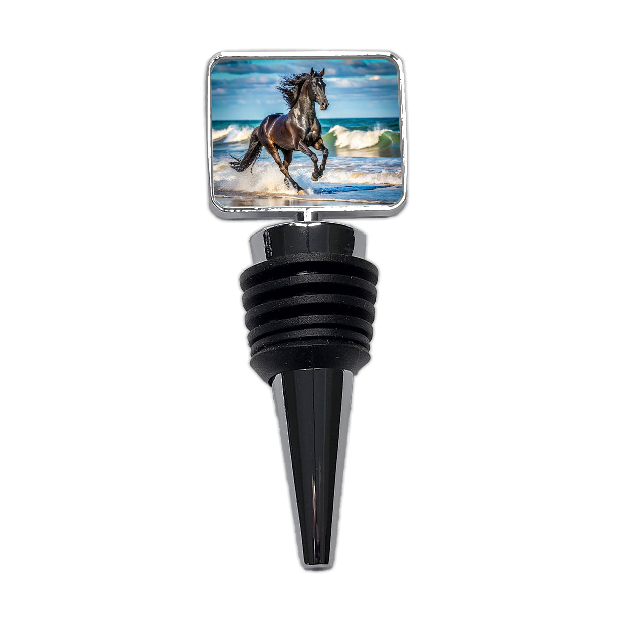 Black Horse Stallion Galloping On The Beach Wine Bottle Stopper