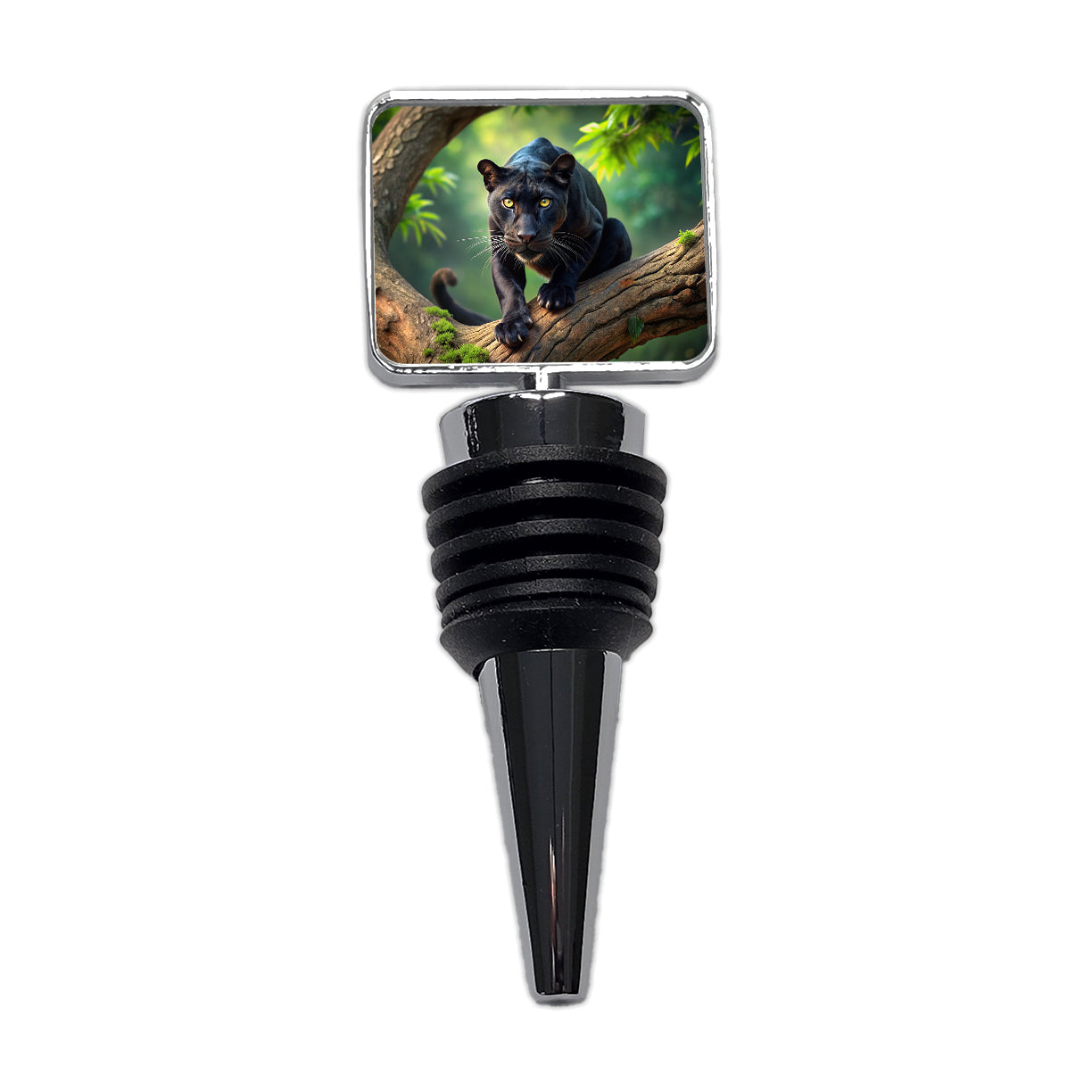 Black Panther on Branch Wine Bottle Stopper