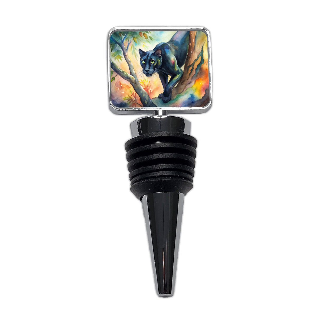 Black Panther Stalking Prey Watercolor Wine Bottle Stopper