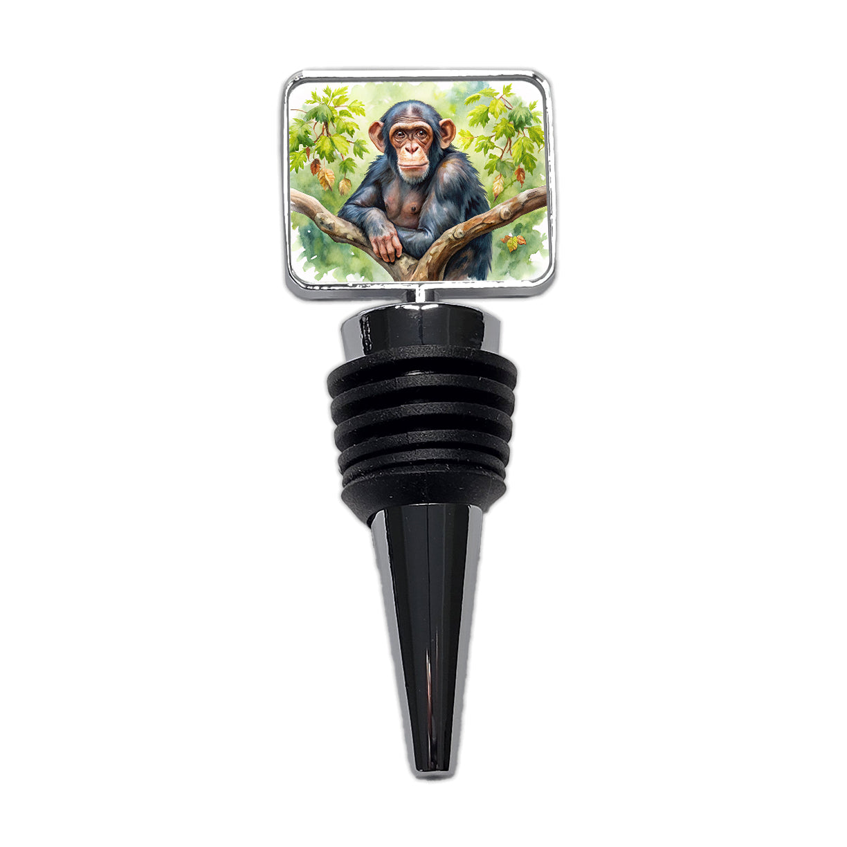 Chimpanzee Monkey In Tree Watercolor Wine Bottle Stopper