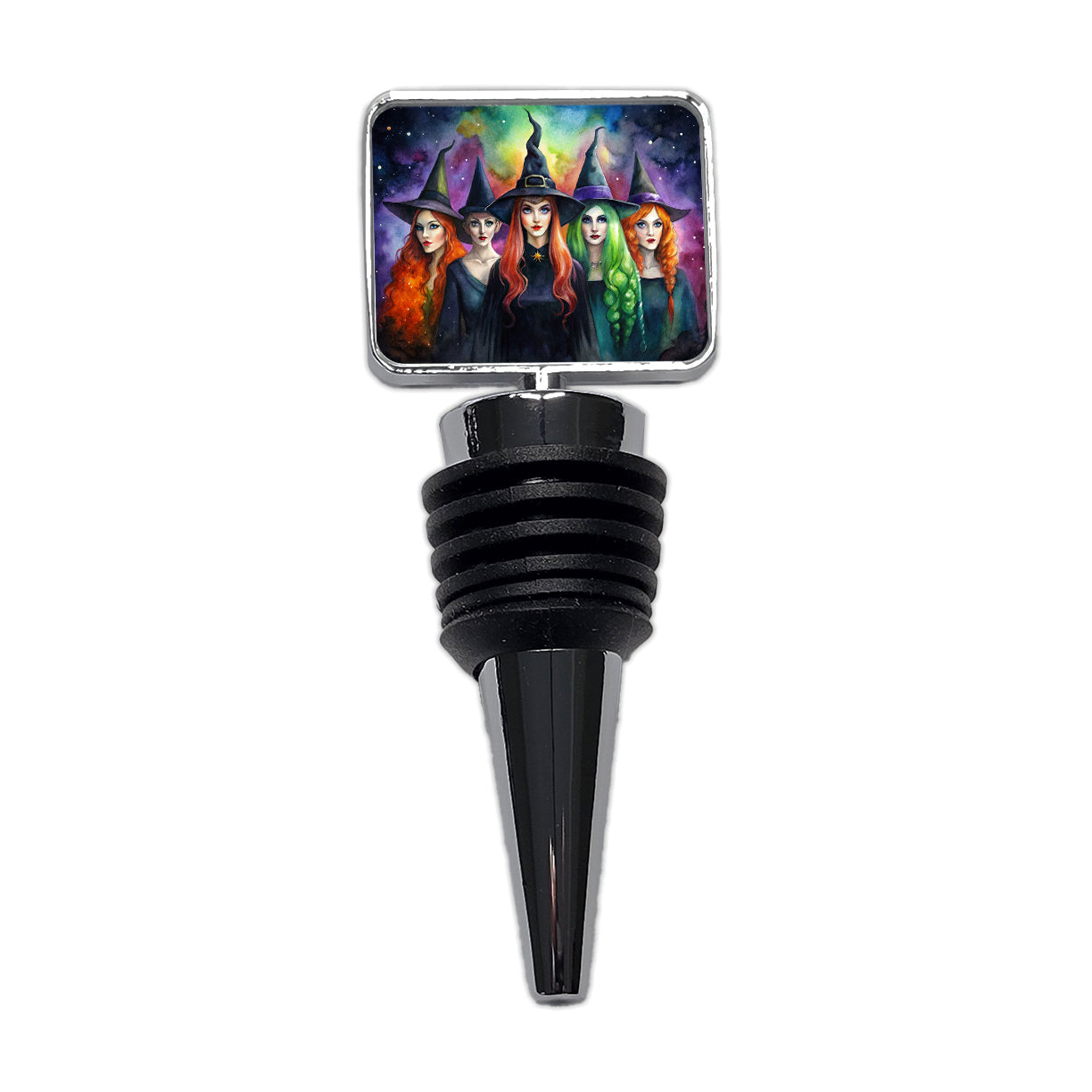 Coven Of Witches Black Watercolor Wine Bottle Stopper