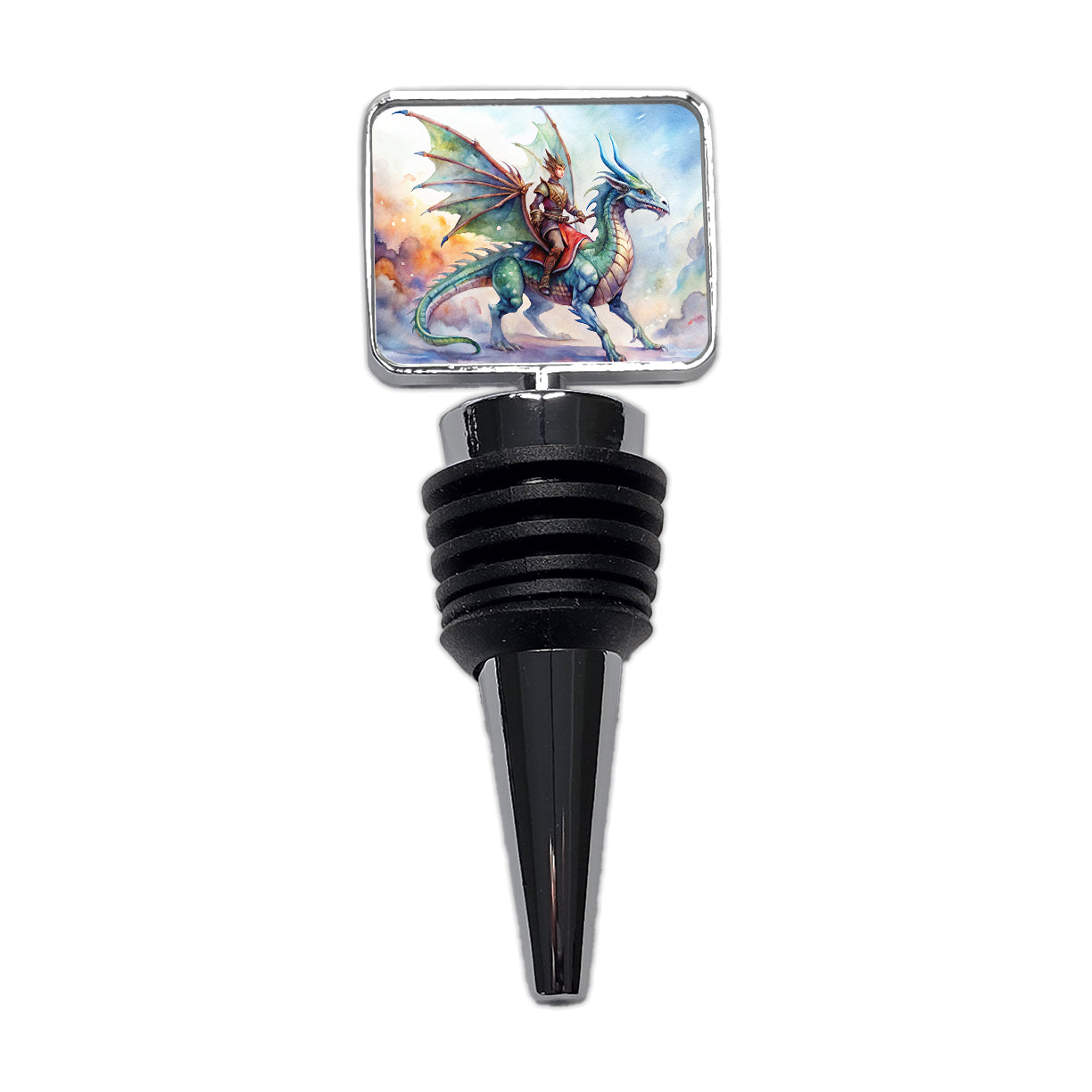Dragon Rider Watercolor Wine Bottle Stopper