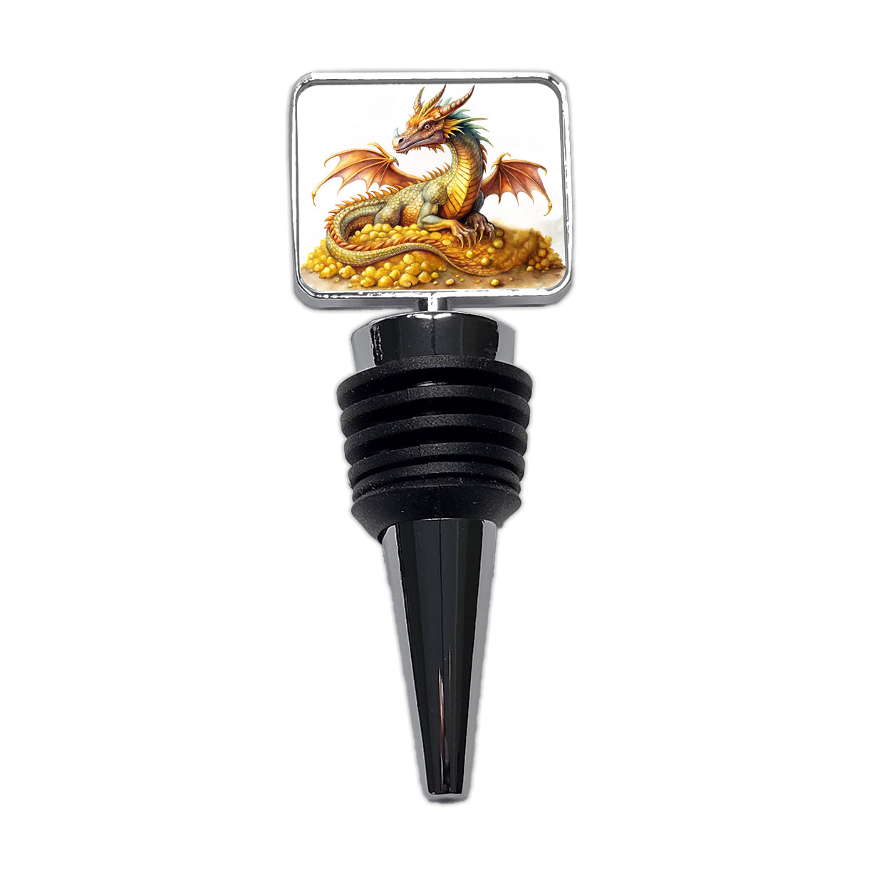 Fantasy Dragon and Gold Horde Watercolor Wine Bottle Stopper