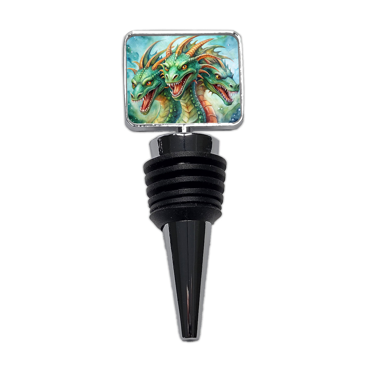 Fantasy Hydra Heads Mythical Monster Watercolor Wine Bottle Stopper