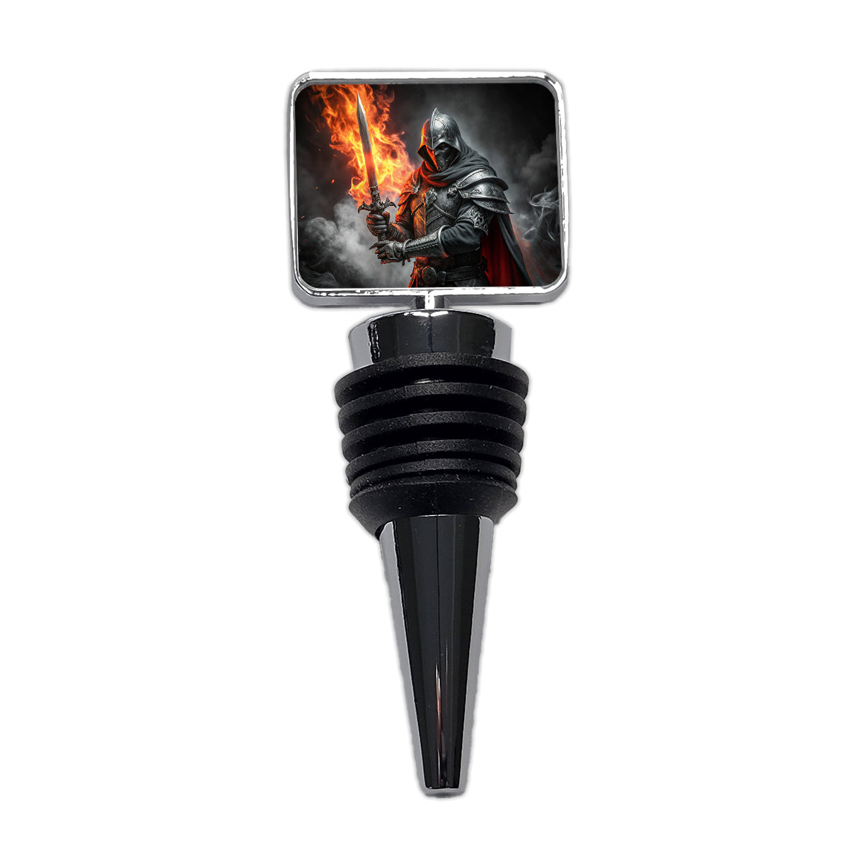 Fantasy Warrior Knight with Flaming Sword Wine Bottle Stopper