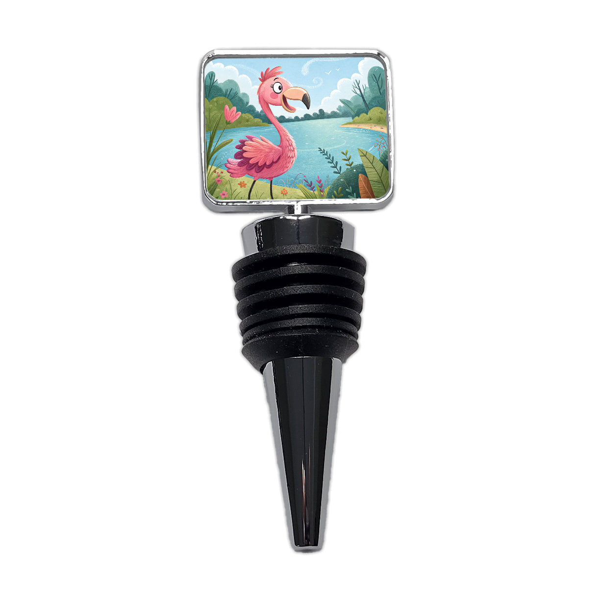 Flamingo Children's Illustration Style Wine Bottle Stopper