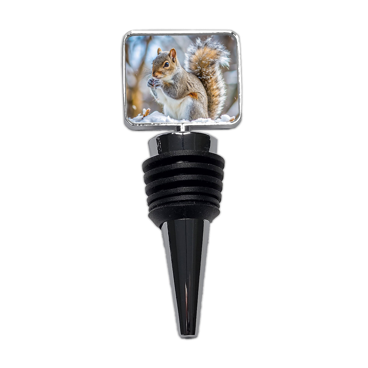 Gray Squirrel In Winter Wine Bottle Stopper