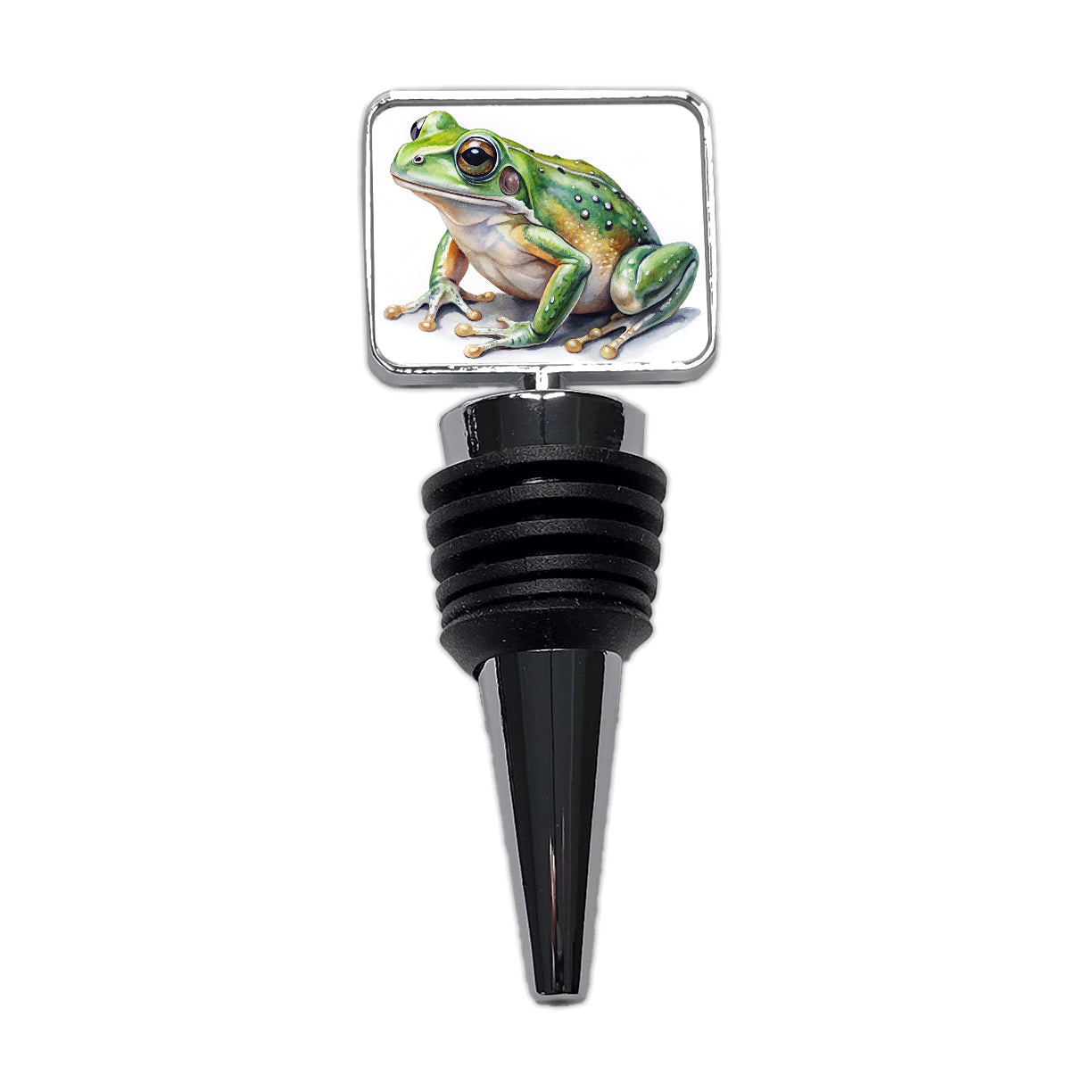 Green Frog Watercolor Wine Bottle Stopper