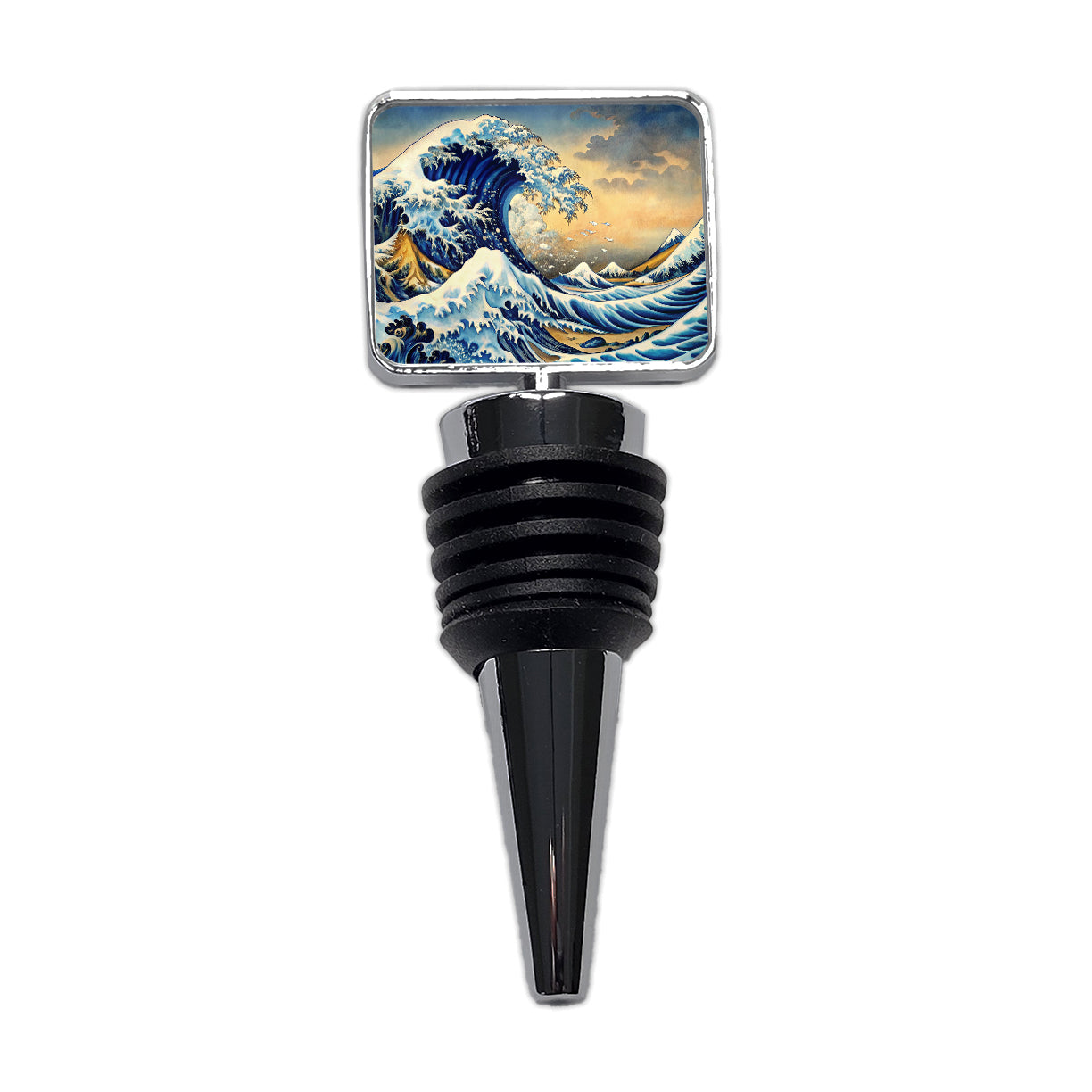 Japanese Blue Ocean Waves Ink Painting Wine Bottle Stopper