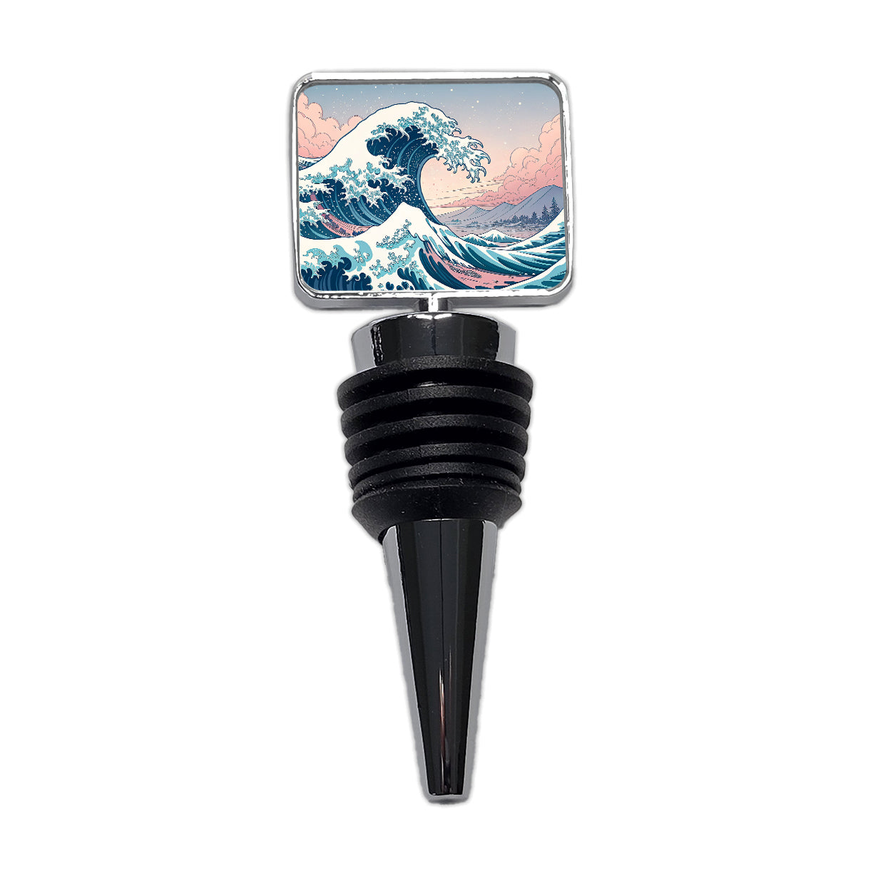 Japanese Blue Pink Ocean Waves Wine Bottle Stopper