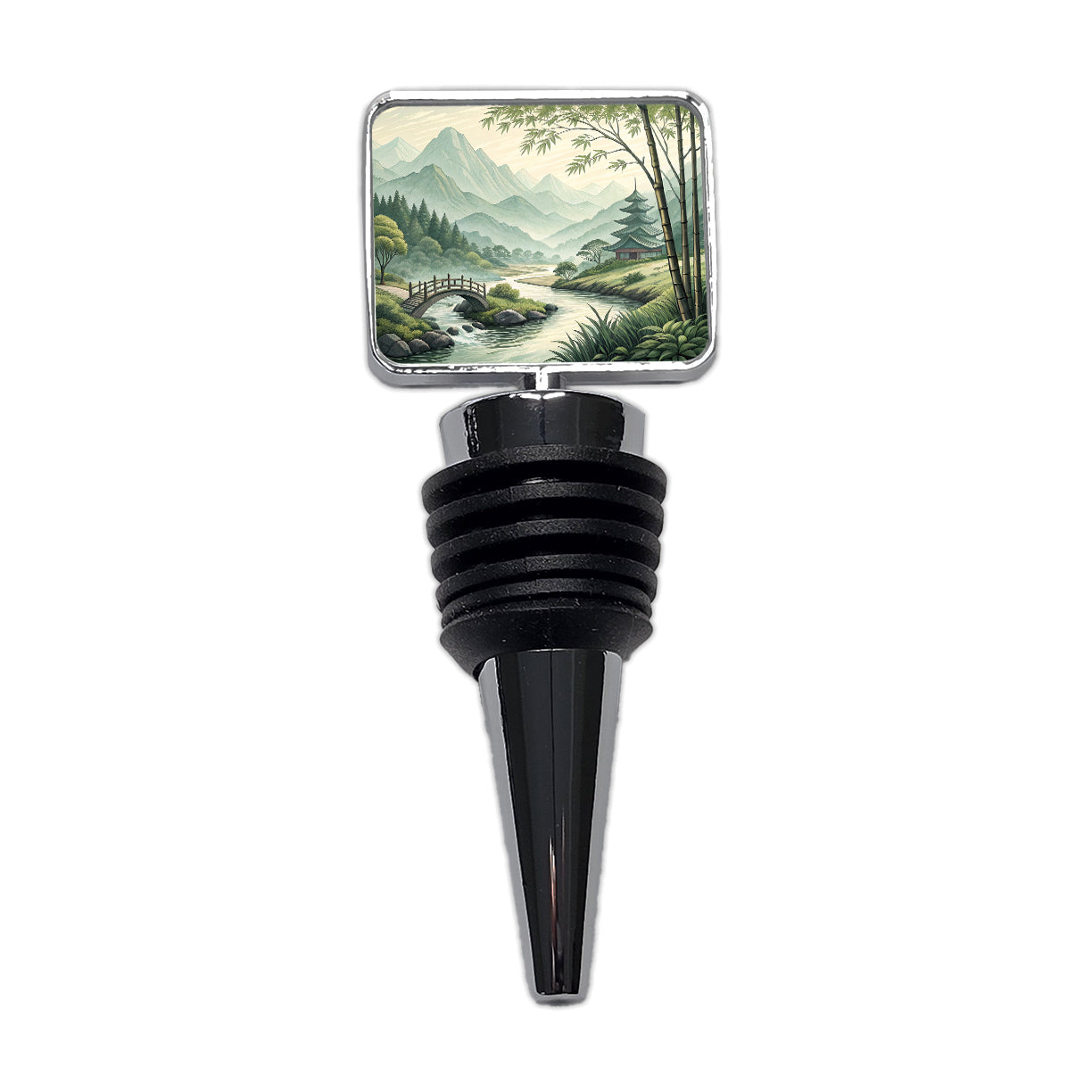Japanese Style Ink Painting Landscape Wine Bottle Stopper