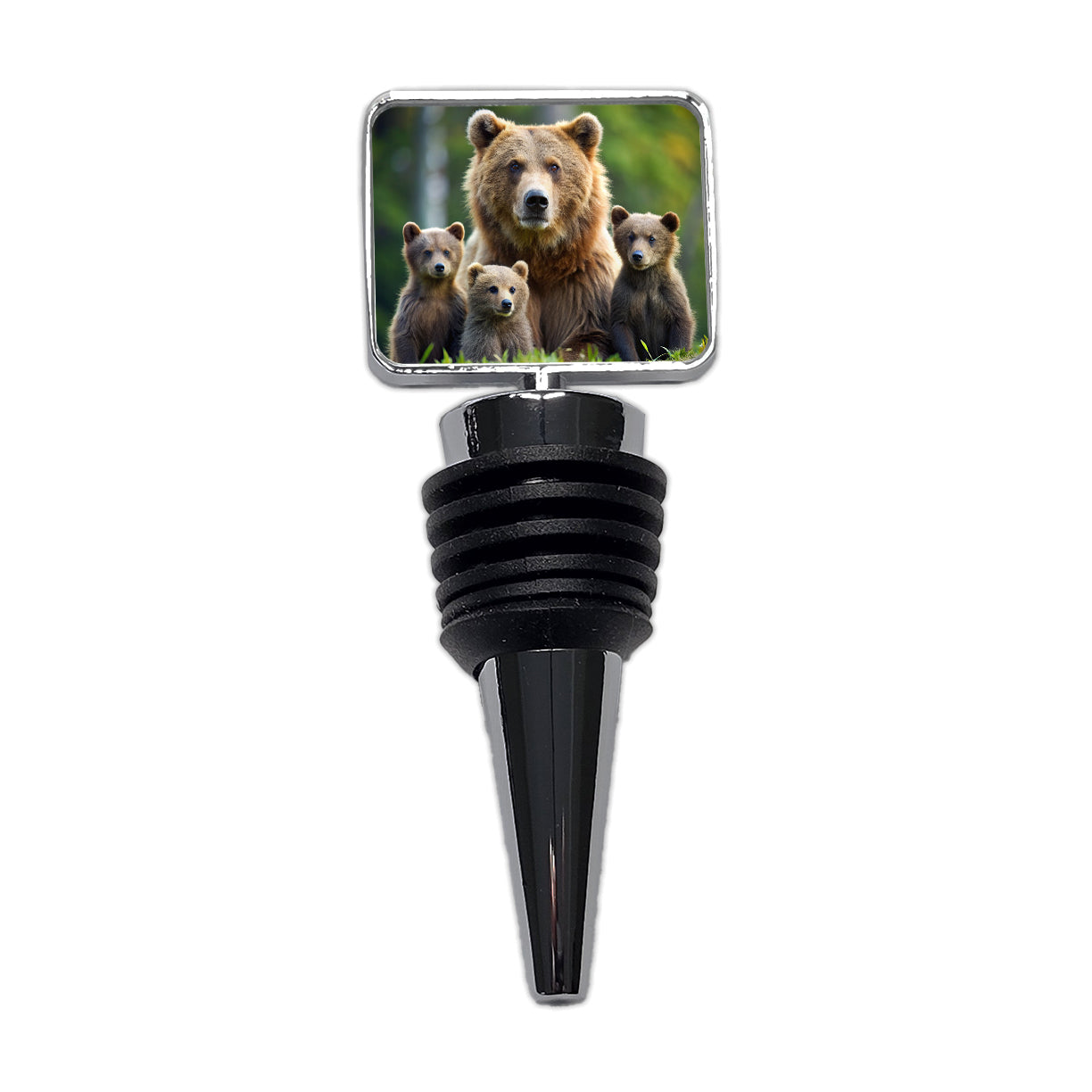 Mother Bear With Cubs Wine Bottle Stopper