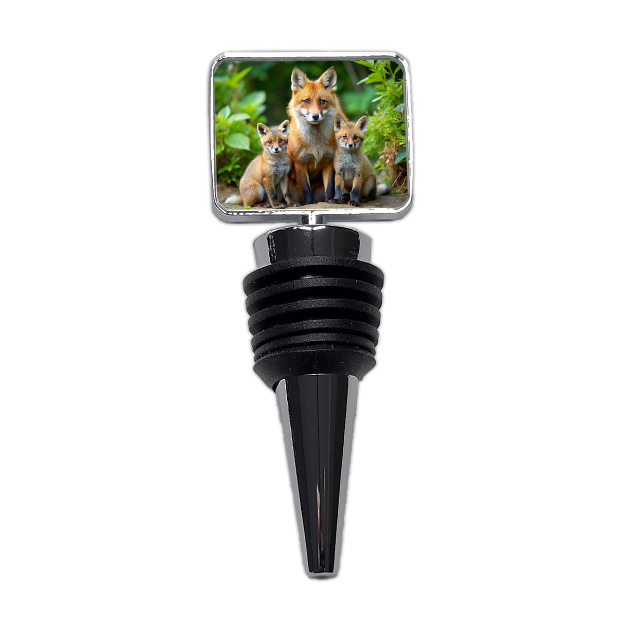 Mother Fox And Pups Wine Bottle Stopper