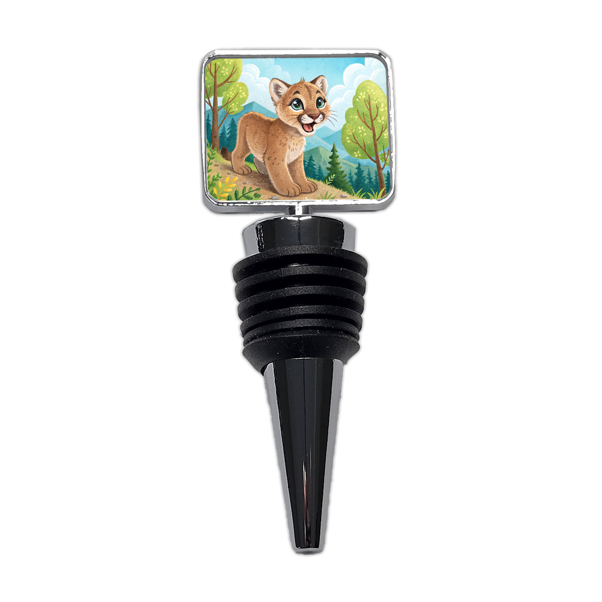 Mountain Lion Cougar Children's Illustration Style Wine Bottle Stopper
