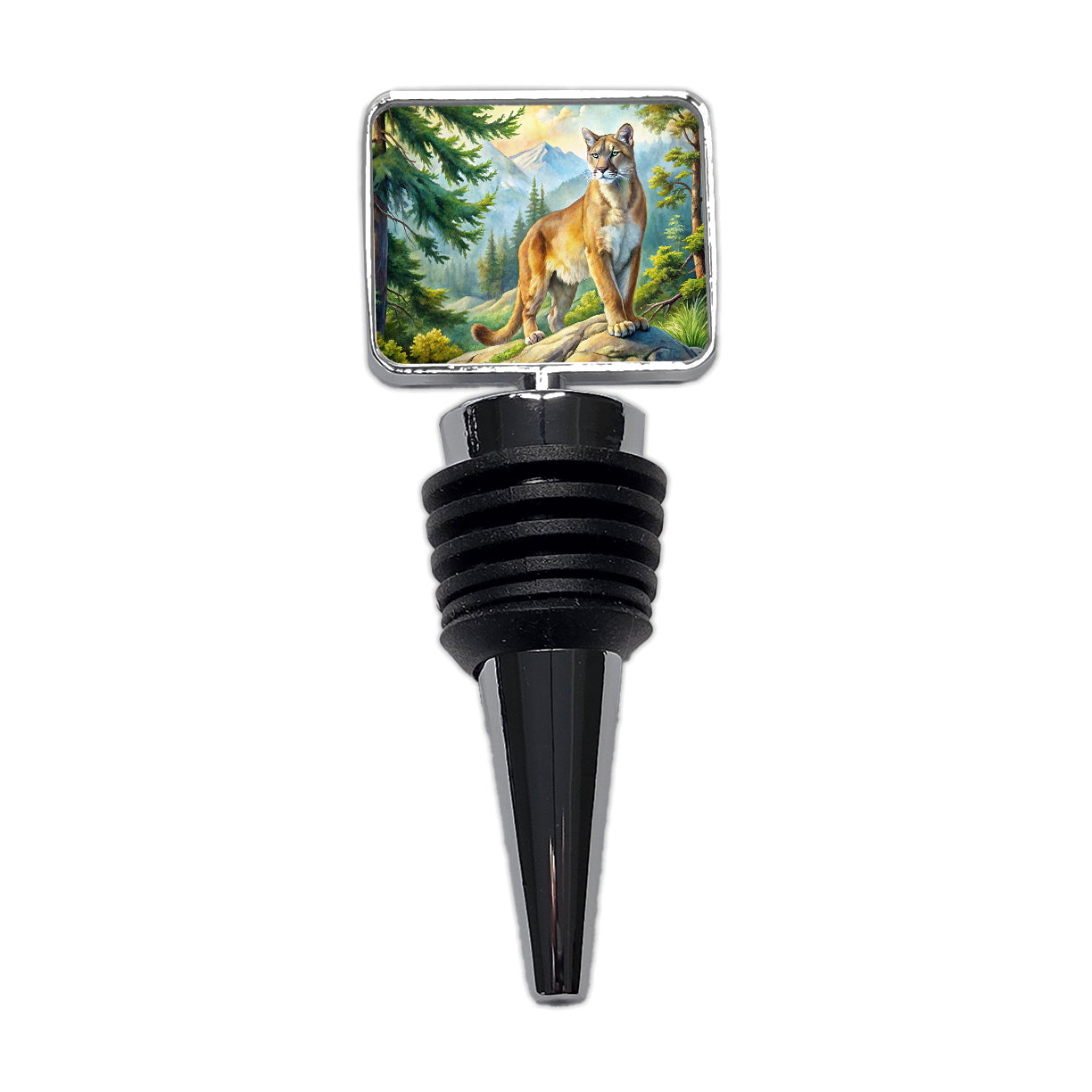 Mountain Lion Cougar In Woods Watercolor Wine Bottle Stopper