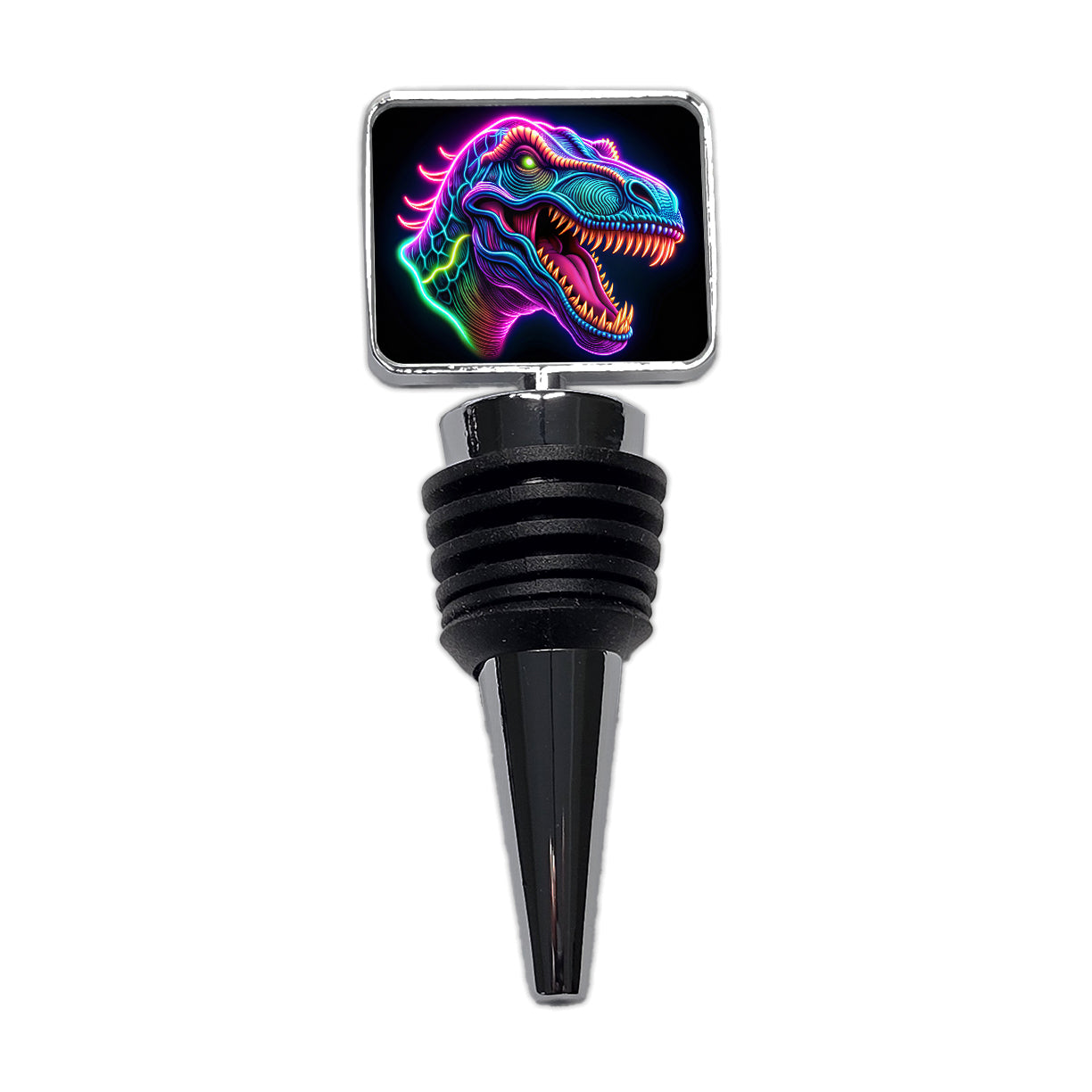 Neon T-Rex Dinosaur Head Wine Bottle Stopper