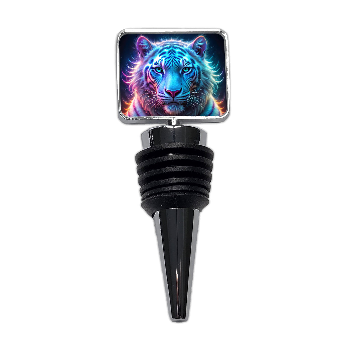 Neon White Tiger Face Wine Bottle Stopper