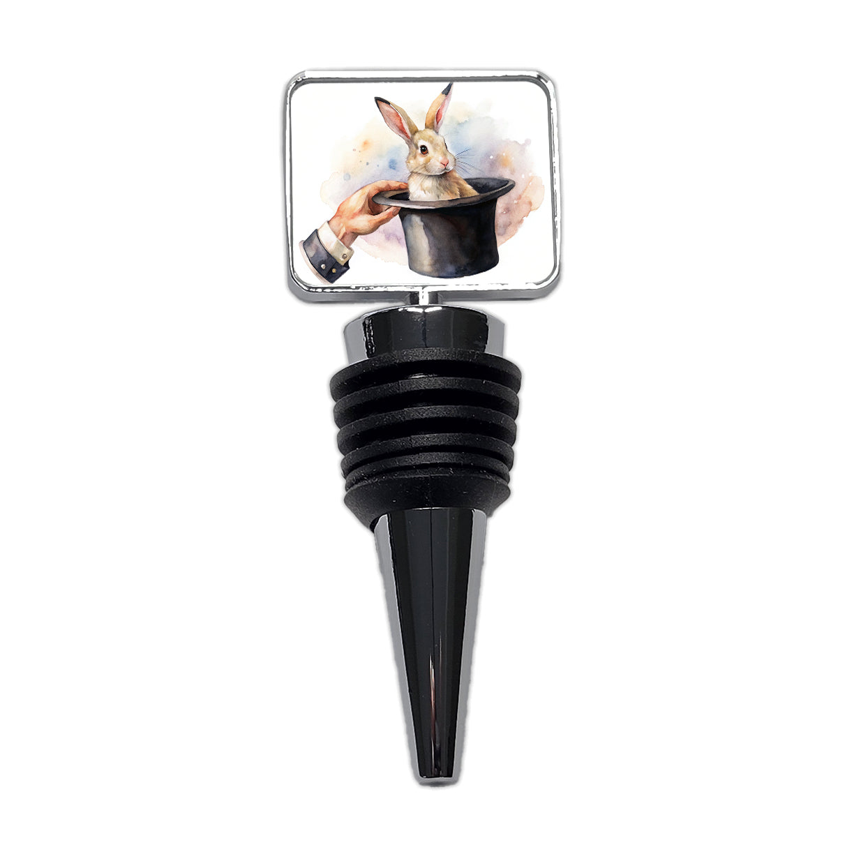 Rabbit Being Pulled Out Of A Magician's Hat Wine Bottle Stopper
