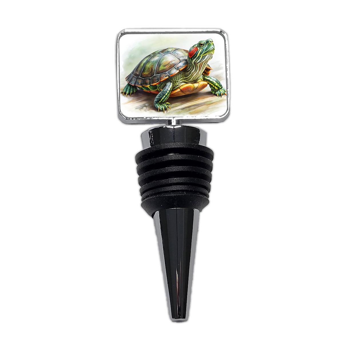 Red Eared Slider Turtle Watercolor Wine Bottle Stopper