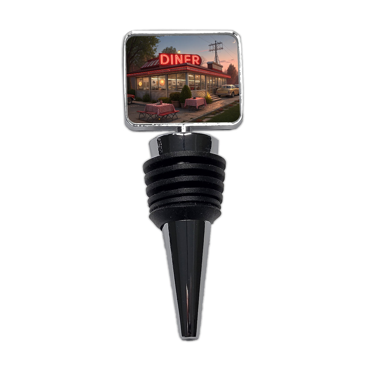 Retro Classic Roadside Dinner With Neon Sign Wine Bottle Stopper