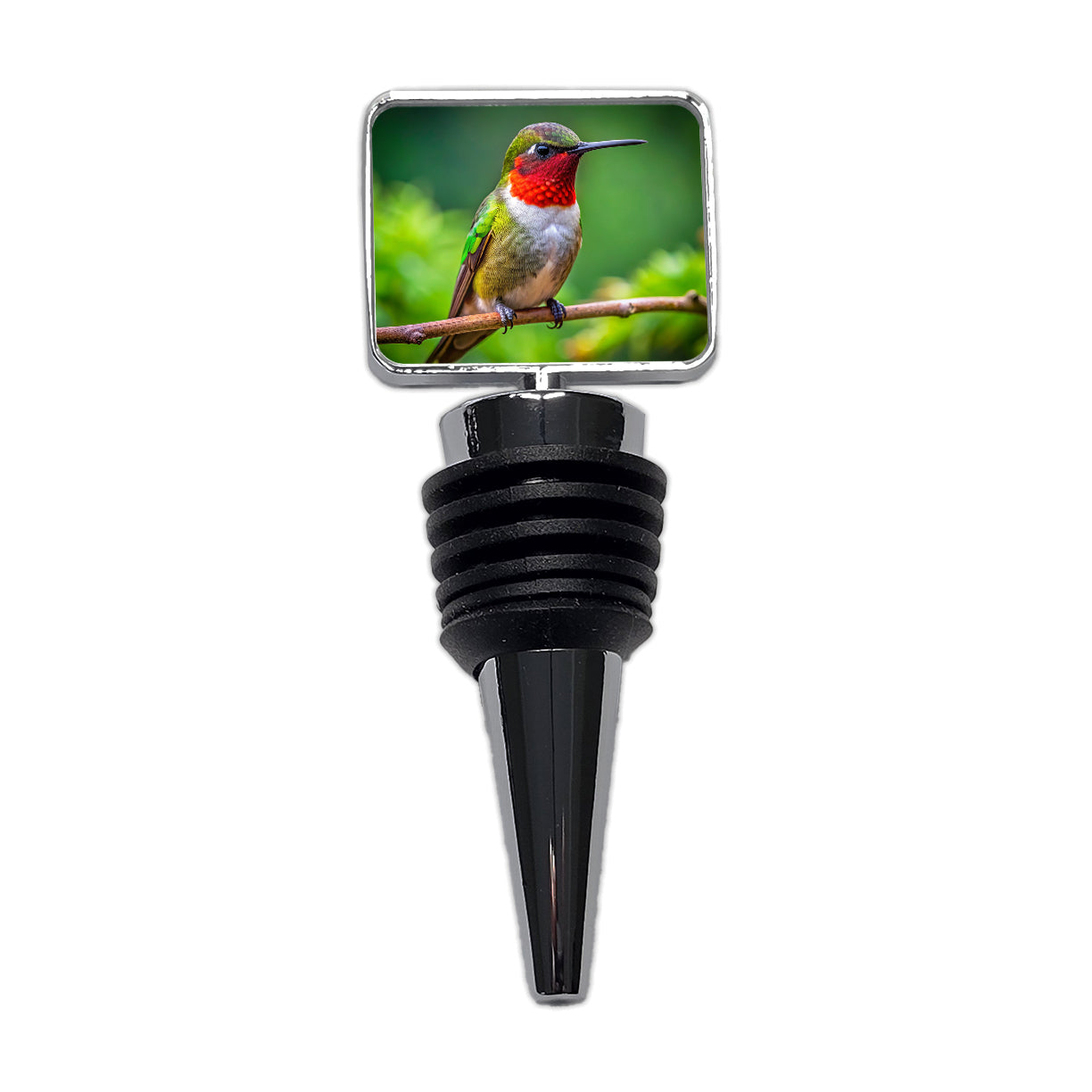 Ruby Throated Hummingbird Backyard Bird Wine Bottle Stopper