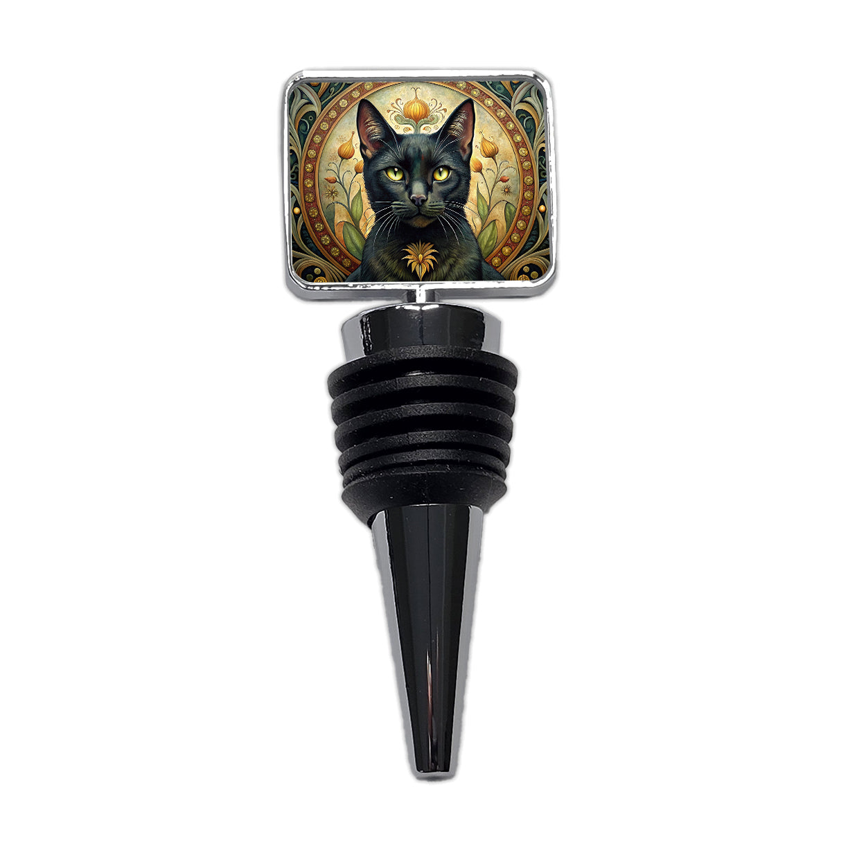 Black Cat Art Nouveau Wine Bottle Stopper